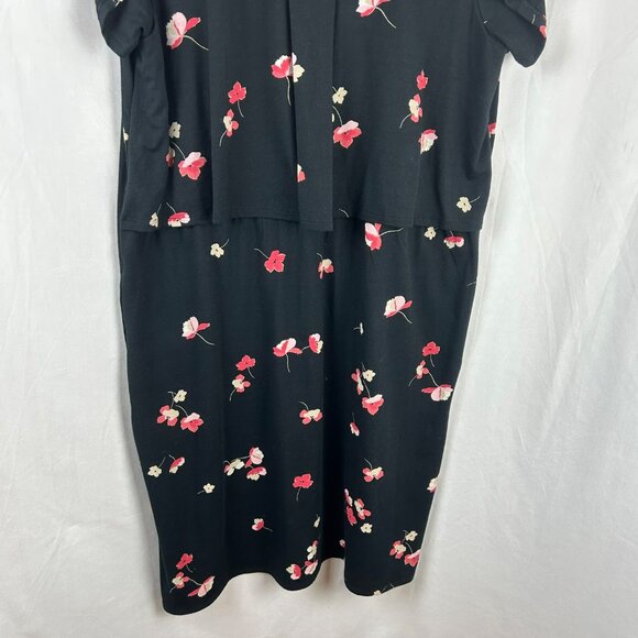 NEW J Jill Floral‎ Shirt Dress Women Medium Tall Black Pima Cotton Knee Length - Picture 8 of 10